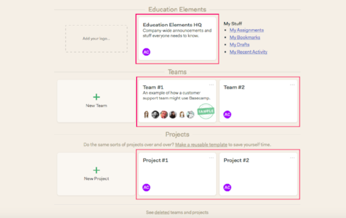 Basecamp dashboard