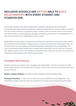 sample page of the white paper - inclusion section, with pink footer and green leaves