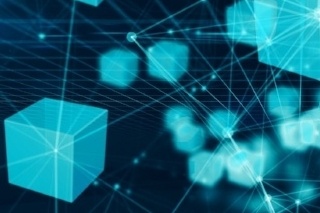 A computer generated image of glowing cubes connected by lines of light.