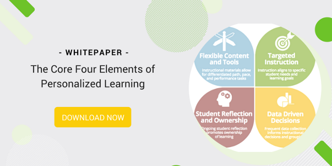 A call to action for downloading the white paper titled "The Core Four Elements of Personalized Learning"