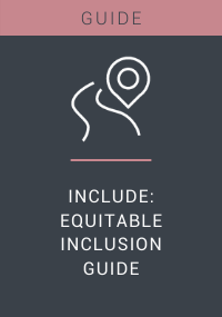 A graphic which reads: Guide. Include: Equitable Inclusion Guide