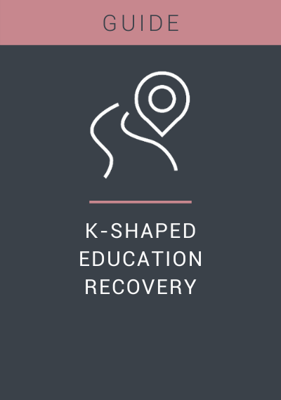 A graphic which reads Guide. K-Shaped. Education. Recovery with a line icon of a road and GPS marker.