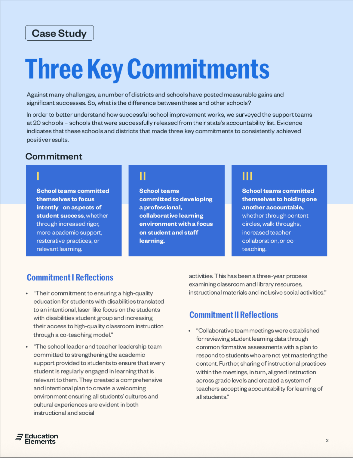 Three Key Commitments School Improvement